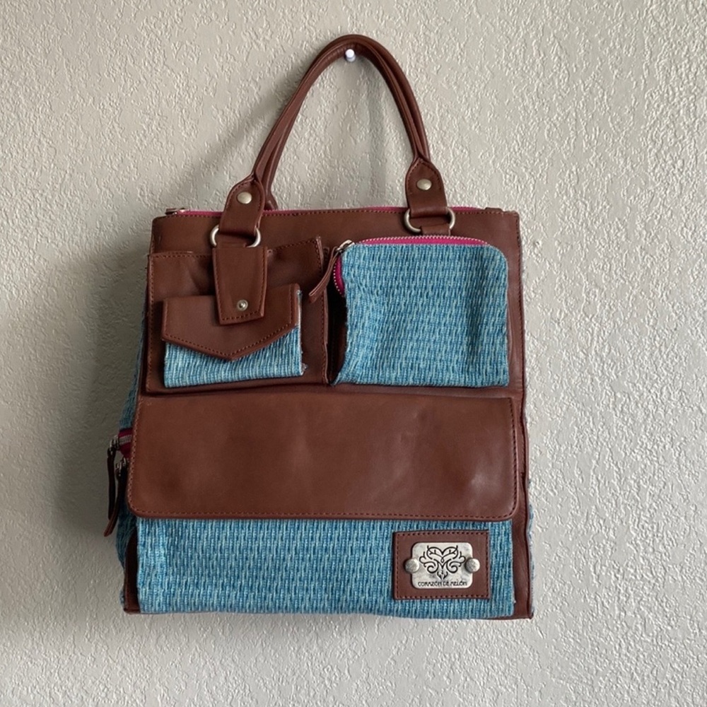 Womens Corazon De Melon Canvas Shoulder/Tote Bag Purse. Many Pockets